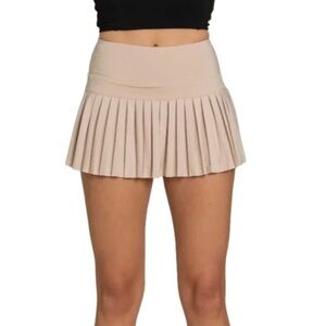 Beige Gold Hinge Pleated Tennis Skirt